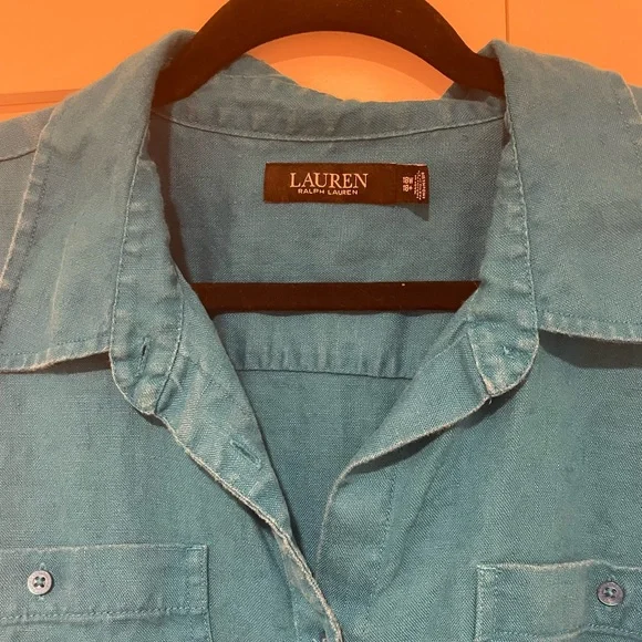 Ralph Lauren Turquoise Linen Dress w/ belt and pockets - Picture 4 of 5